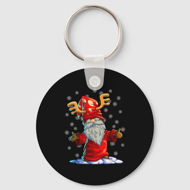 Reindeer Gnome Shirt Men Women Buffalo Plaid Red C Key Ring (Front)