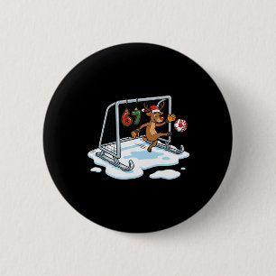 Reindeer Goalie 67 Soccer Net Funny Christmas Spor 6 Cm Round Badge