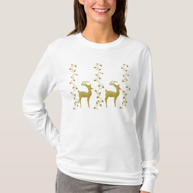 Reindeer gold Christmas holiday party shirts (Front)