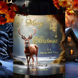 Reindeer Gold Stars Christmas Wine Label<br><div class="desc">A modern Christmas wine label featuring a reindeer in a river landscape with gold stylised stars. The gold text is on a separate image and can be deleted if you prefer custom text.</div>