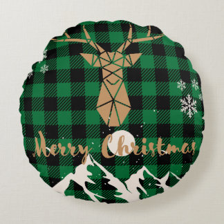 Reindeer green Plaid Christmas Throw Pillow