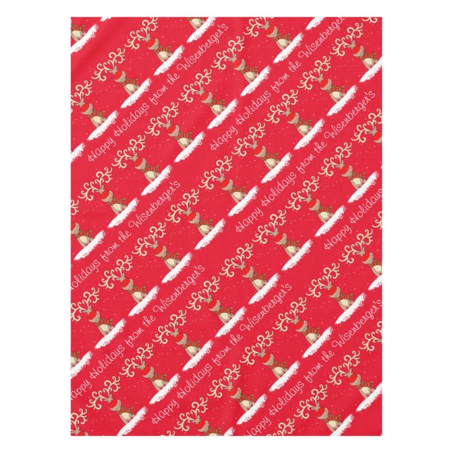 Reindeer Happy Holidays personalised family name Tablecloth (Front)