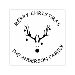 Reindeer head Christmas family name Self-inking Stamp