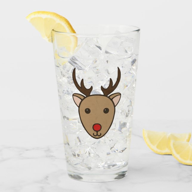 Reindeer Holiday Glass Tumbler  (Front Ice)