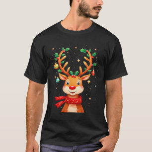 Reindeer Holly Antlers Christmas Kids T-Shirt