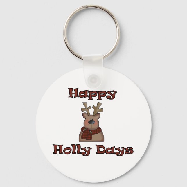 Reindeer Holly Days Tshirts and Gifts Key Ring (Front)