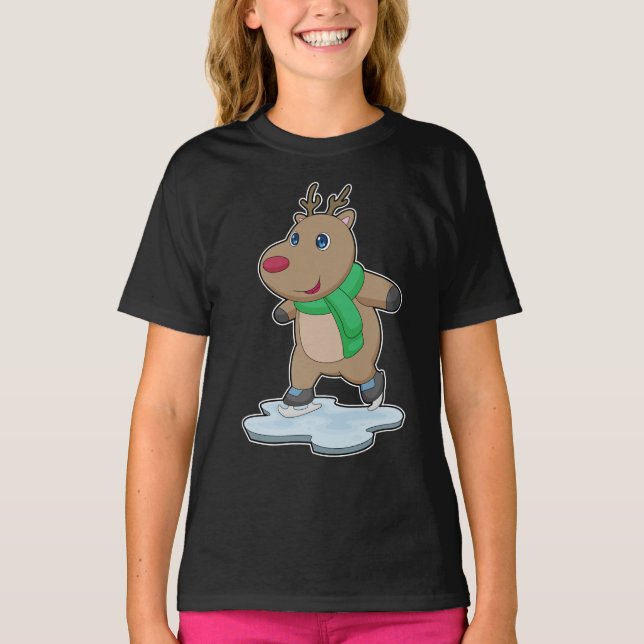 Reindeer Ice skating Ice skates T-Shirt (Front)