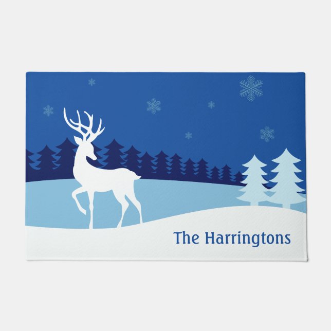 Reindeer Illustration custom name door mat (Front)