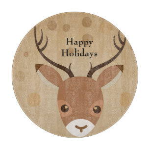 reindeer Illustration on a brown background   Cutting Board
