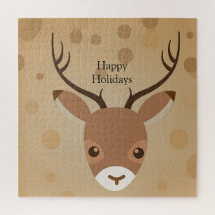 reindeer Illustration on a brown background Jigsaw Puzzle