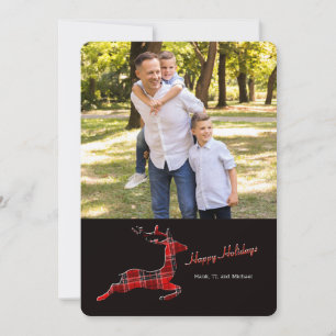 Reindeer in Buffalo Plaid Holiday Photo Card
