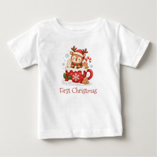 Reindeer in Cup First Christmas Baby T-Shirt