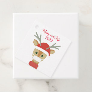 Reindeer in Face Mask Merry and Safe 2020 Favour Tags