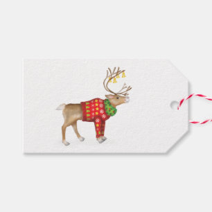 Reindeer in festive jumper Christmas gift tags
