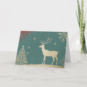 Reindeer in Gold Foil on Turquoise Green Card