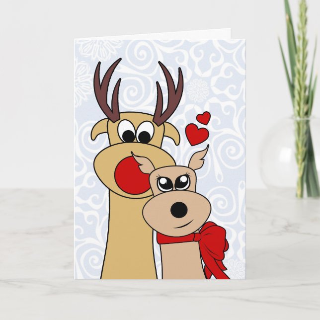 Reindeer in love Christmas Greeting Card (Front)