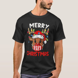 Reindeer In Mask Matching Family Pajama Merry Chri T-Shirt