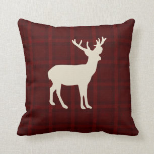 Reindeer in Red Plaid   Soft Rustic Holiday Pillow