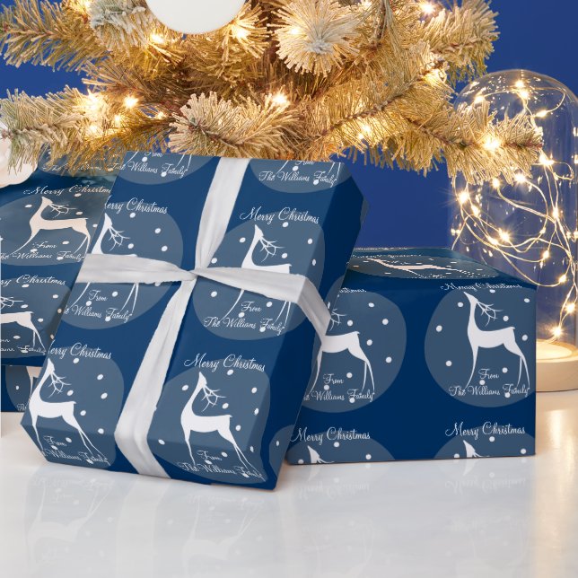 Reindeer in Snow Custom Name Wrapping Paper (Holidays)