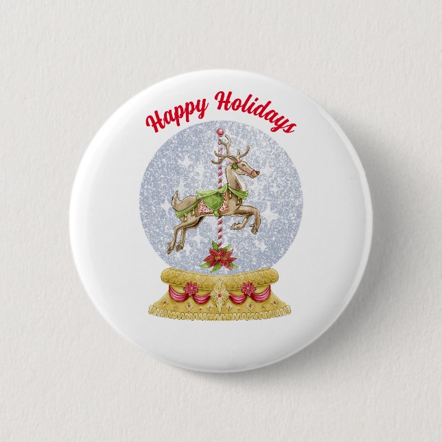 Reindeer In Snow Globe Button (Front)