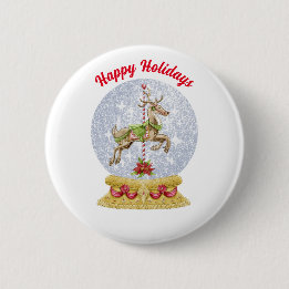 Reindeer In Snow Globe Button