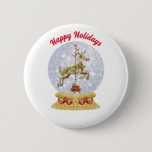 Reindeer In Snow Globe Button