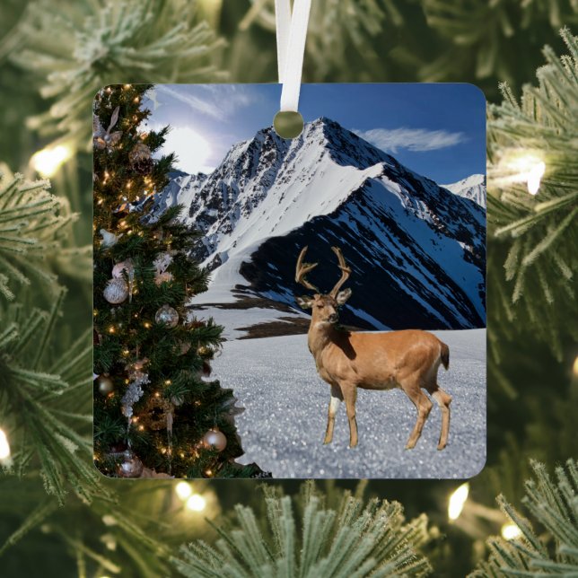 Reindeer in the Snow Metal Tree Decoration (Insitu)