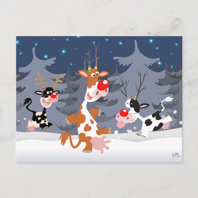 Reindeer in the snow postcard (Front)
