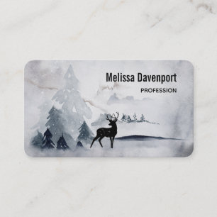 Reindeer in the Wild Grey Watercolor Christmas Business Card
