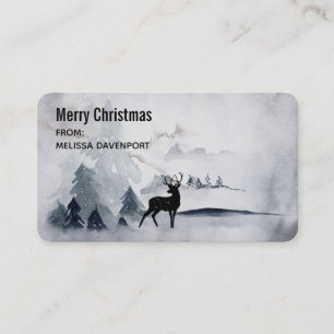 Reindeer in the Wild Grey Watercolor Christmas Business Card