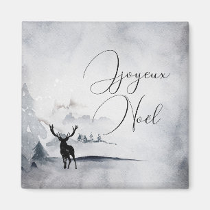 Reindeer in the Wild Grey Watercolor Christmas Magnet