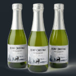 Reindeer in the Wild Grey Watercolor Christmas Sparkling Wine Label<br><div class="desc">Merry Christmas bottle labels with a watercolor image featuring a black silhouette reindeer standing among some pine trees. Grey black and white neutral colour scheme.</div>