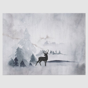 Reindeer in the Wild Grey Watercolor Christmas Tissue Paper