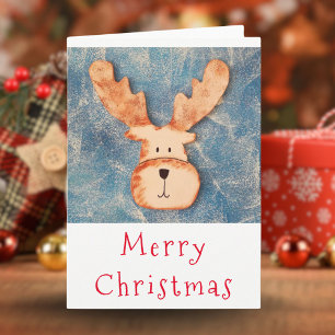 Reindeer in Winter and Ice Merry Christmas Holiday Card