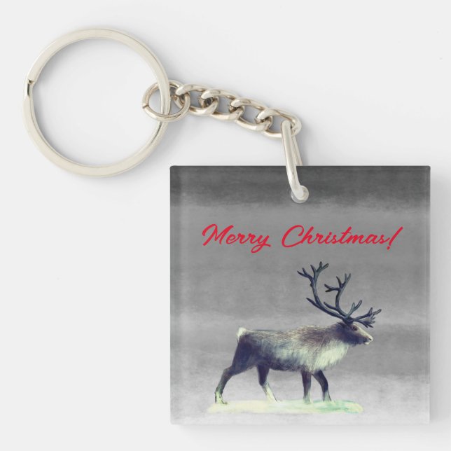 Reindeer in winter day  key ring (Front)