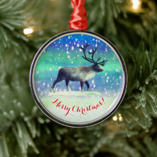 Reindeer in winter day  metal tree decoration