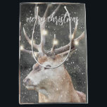 Reindeer In Winter Snow Merry Christmas Medium Gift Bag<br><div class="desc">An soft glowing reindeer in winter snow with glowing light antlers Christmas holiday gift bag. Soft and serene winter scene.</div>
