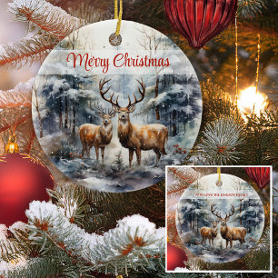 Reindeer in Winter Wonderland Ceramic Tree Decoration