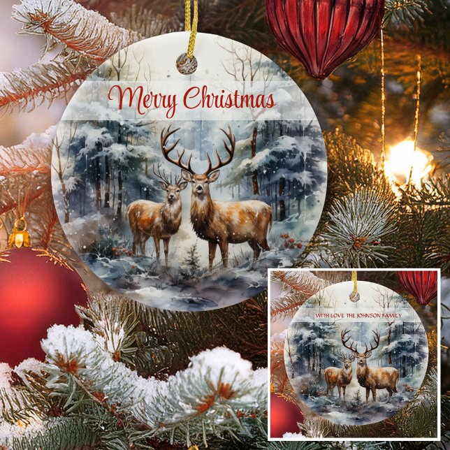 Reindeer in Winter Wonderland Ceramic Tree Decoration (Creator Uploaded)