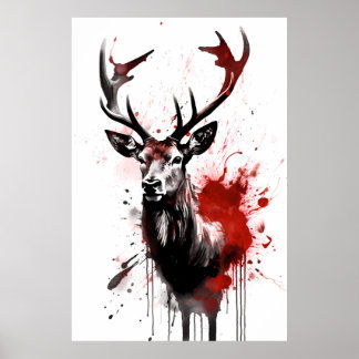 Reindeer Ink Painting Poster