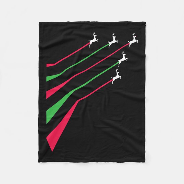Reindeer jets patriotic stripe red and green merry fleece blanket (Front)