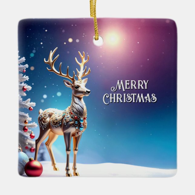Reindeer Jewels Christmas Holiday Ornament (Front)