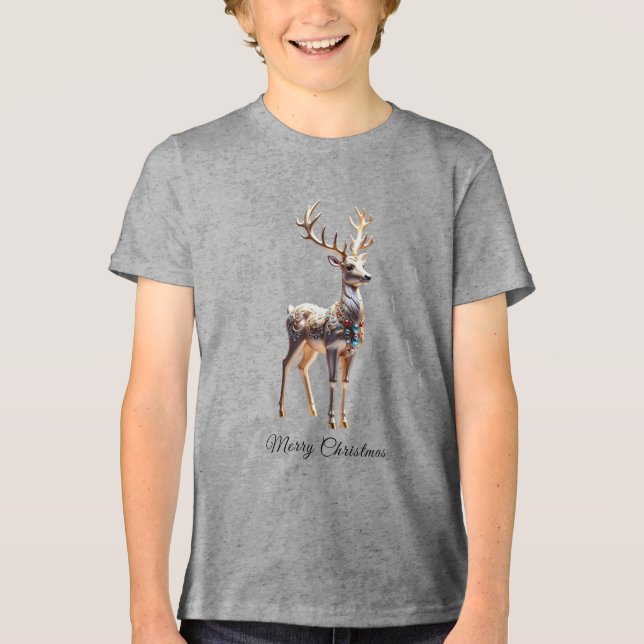Reindeer Jewels Christmas Holiday Tri-Blend Shirt (Front)