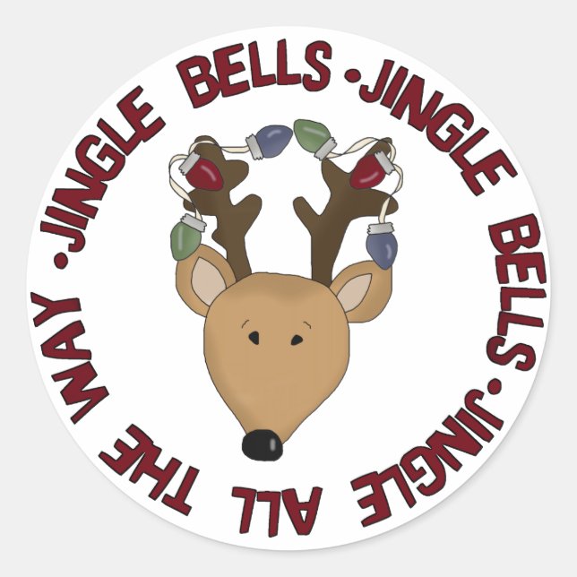 Reindeer Jingle Bells Tshirts and Gifts Classic Round Sticker (Front)