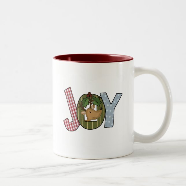 Reindeer Joy Holiday Tshirts and gifts Two-Tone Coffee Mug (Right)