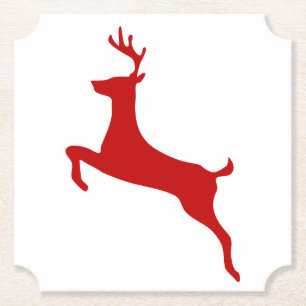 Reindeer Jump Christmas Red Silhouette Can Cooler Paper Coaster