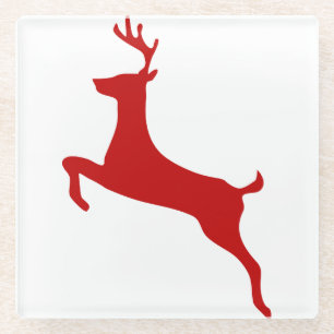 Reindeer Jump Christmas Red Silhouette Mouse Pad Glass Coaster