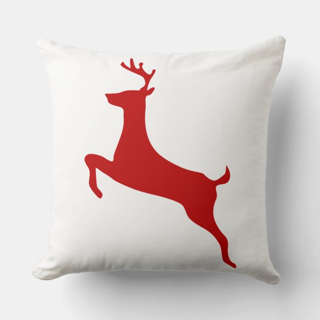 Reindeer Jump Christmas Red Silhouette T-Shirt Cushion (Front)