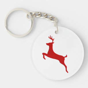 Reindeer Jump Christmas Red Silhouette T-Shirt Key Ring