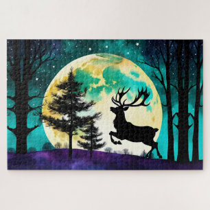 Reindeer Leaping Full moon on the  Jigsaw Puzzle